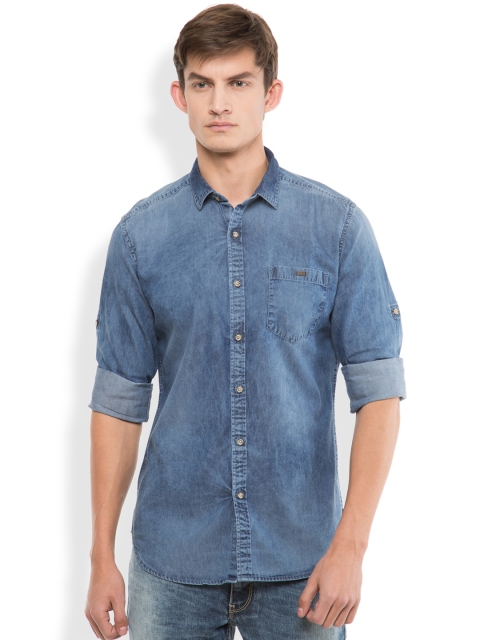

LOCOMOTIVE Men Blue Slim Fit Faded Denim Casual Shirt