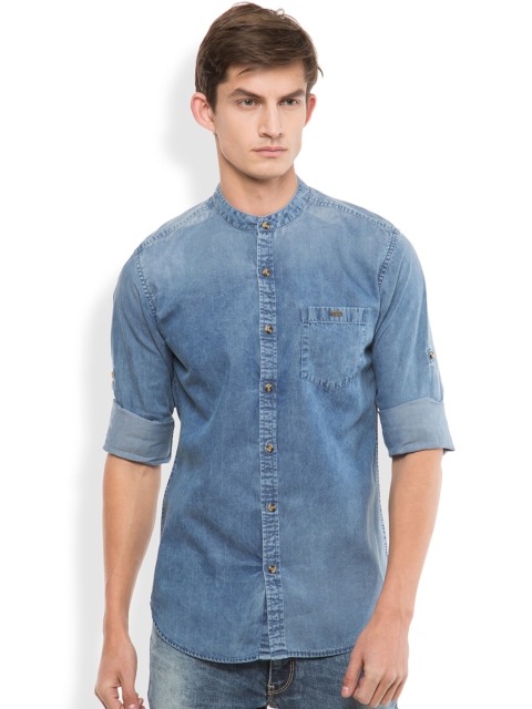 

LOCOMOTIVE Men Blue Slim Fit Faded Denim Casual Shirt