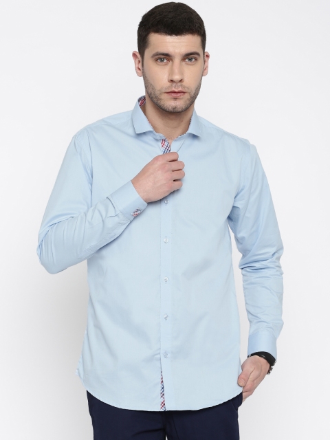 

Four One Oh Men Blue Slim Fit Solid Semiformal Shirt