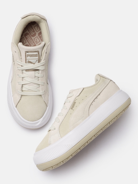 

Puma Women Cream-Coloured Suede Mayu Raw Sneakers