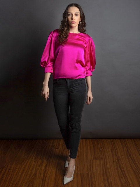 

EMBLAZE Pink Satin Puff Sleeves Top