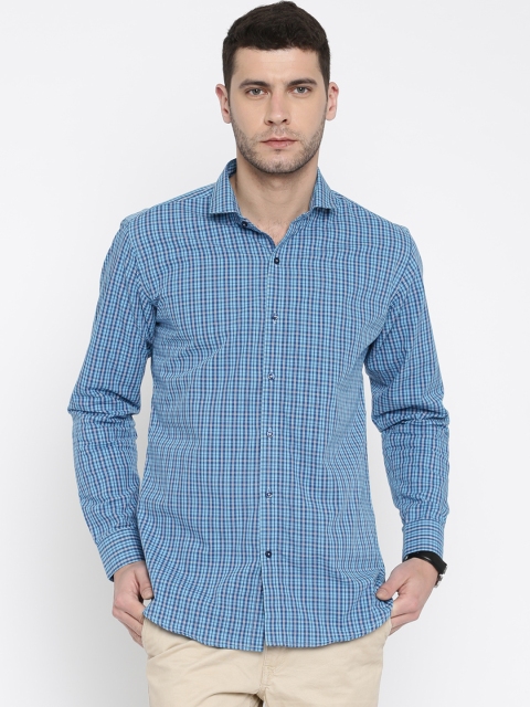 

Four One Oh Men Blue Slim Fit Checked Semi Formal Shirt
