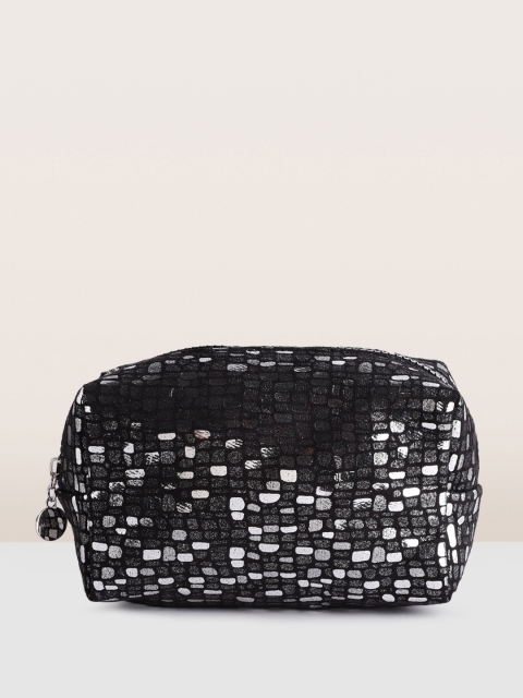 

Miss Claire Black & Silver-Toned Printed Cosmetic Pouch