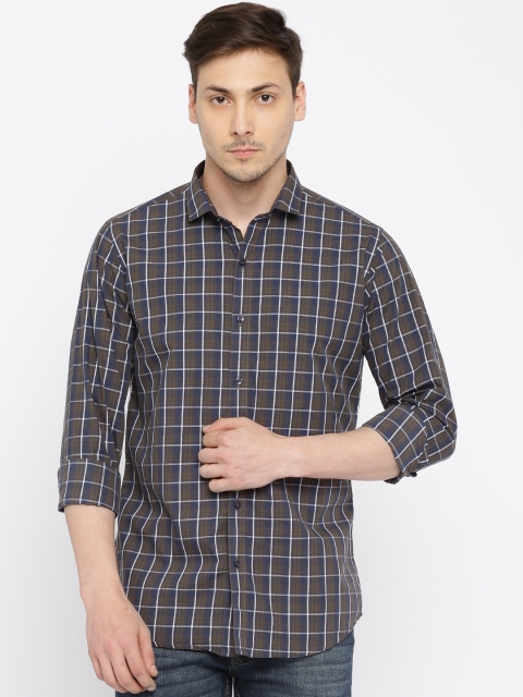 

Four One Oh Men Brown & Navy Checked Casual Shirt