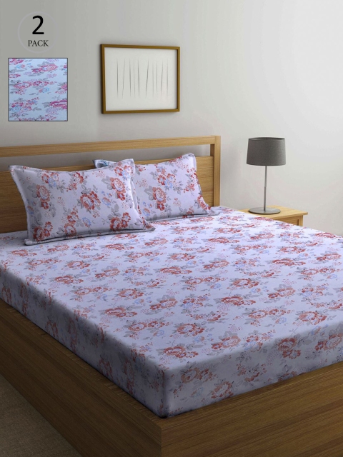 

KLOTTHE Pink & White Floral 210 TC 2 Queen Bedsheet with 4 Pillow Covers