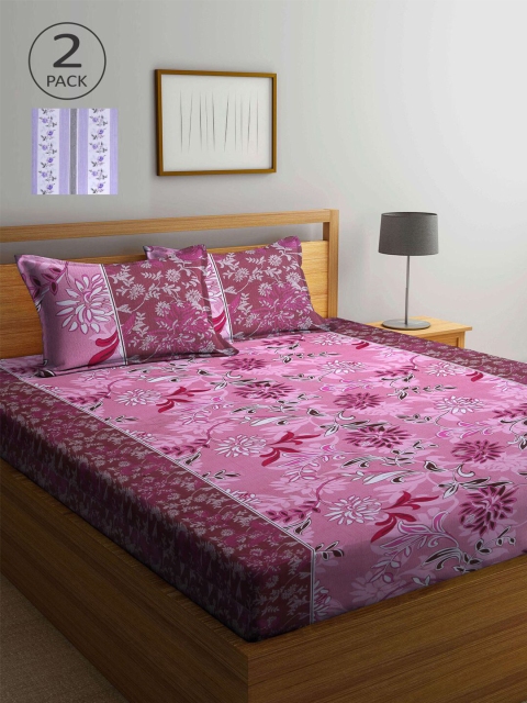 

KLOTTHE Multi Color Floral Printed 210 TC 2 Double Bedsheets with 4 Pillow Covers