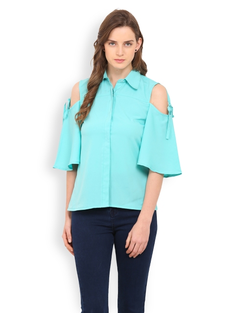 

Trend Arrest Women Green Solid Cold Shoulder Casual Shirt