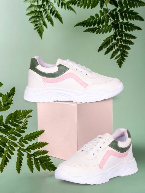 

Longwalk Women White & Pink Colourblocked PU Sneakers
