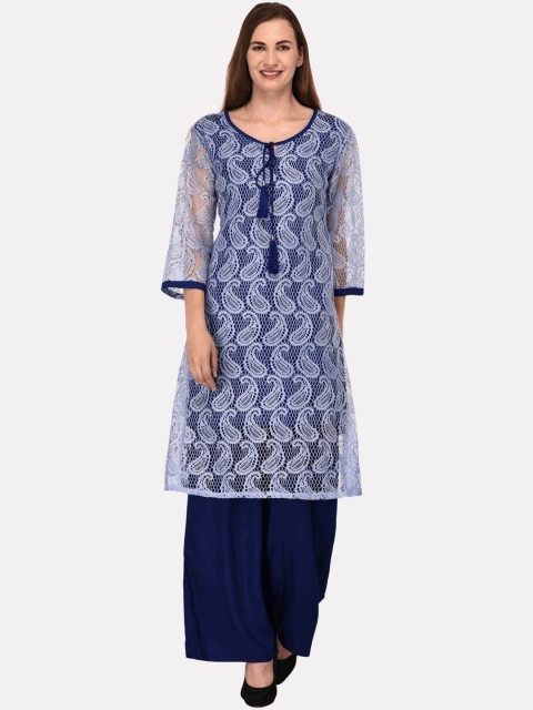 

KALINI Women Blue Ethnic Motifs Layered Keyhole Neck Kurta