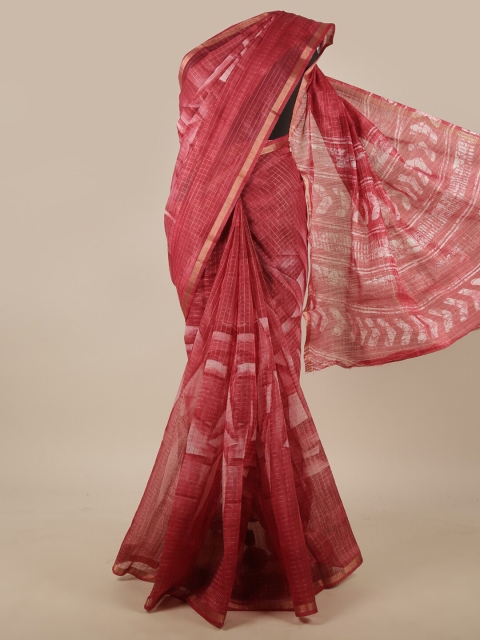 

Pothys Pink & Gold-Toned Checked Jute Silk Saree