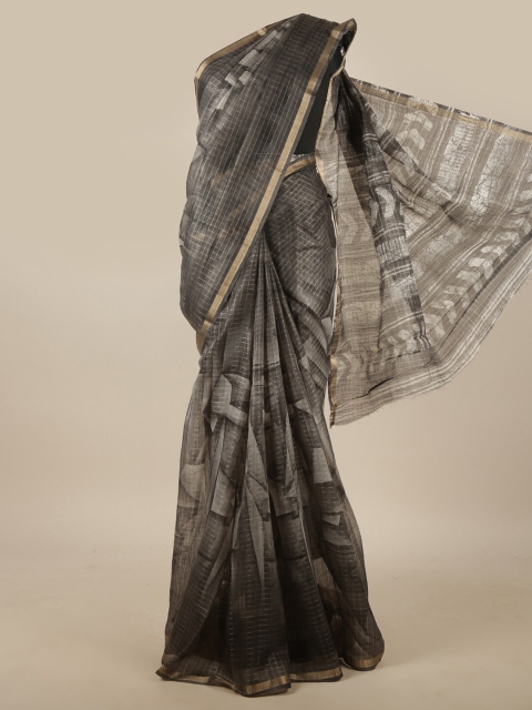 

Pothys Charcoal & Gold-Toned Checked Zari Jute Silk Saree