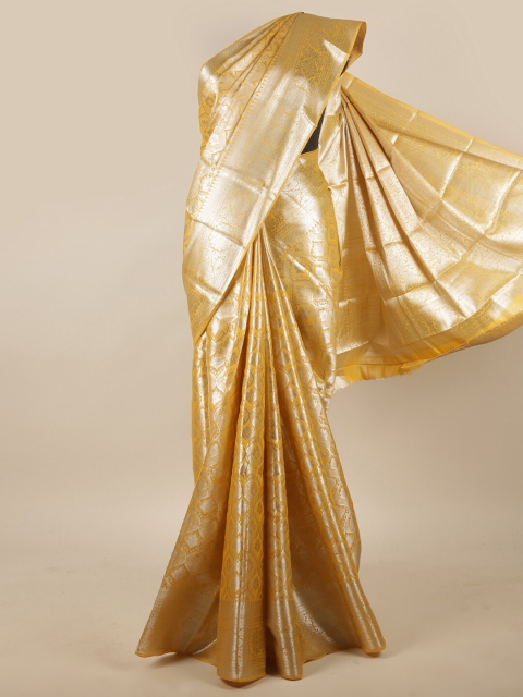 

Pothys Mustard & Gold-Toned Ethnic Motifs Zari Jute Silk Saree