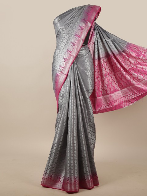 

Pothys Grey & Pink Silver-Toned Woven Design Jute Silk Saree