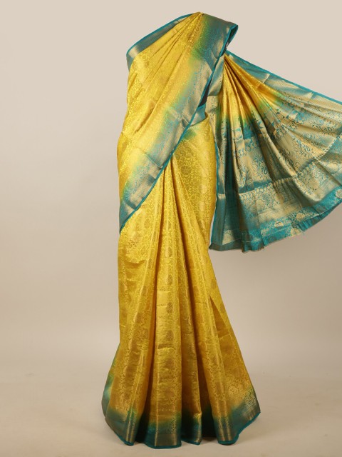 

Pothys Yellow & Blue Ethnic Motifs Zari Jute Silk Saree