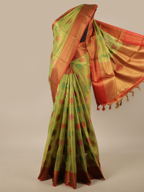 

Pothys Green & Red Ethnic Motifs Zari Jute Silk Saree