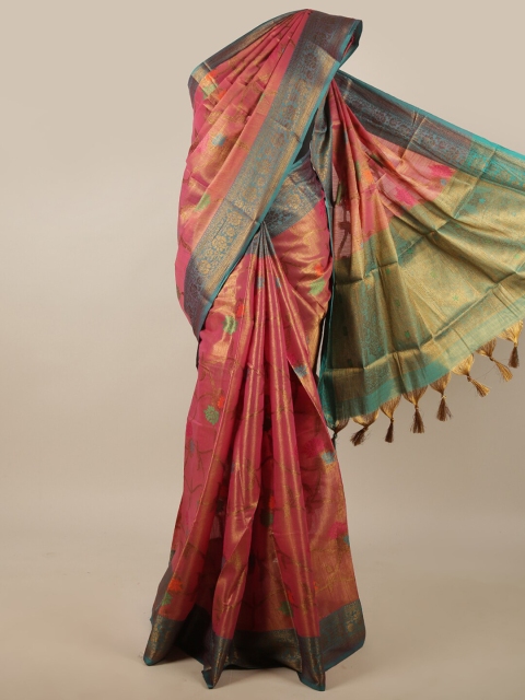 

Pothys Pink & Blue Ethnic Motifs Zari Jute Silk Saree