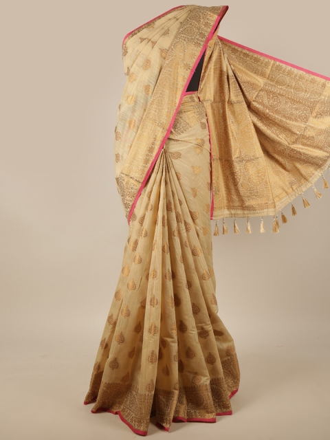 

Pothys Cream & Gold-Toned Woven Design Jute Silk Saree