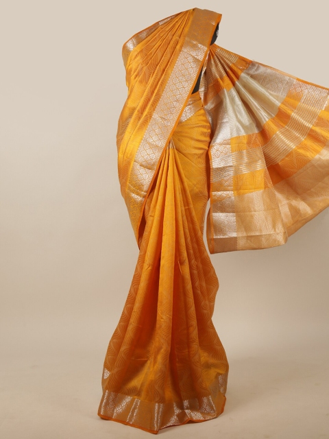 

Pothys Mustard & Silver-Toned Woven Design Zari Jute Silk Saree