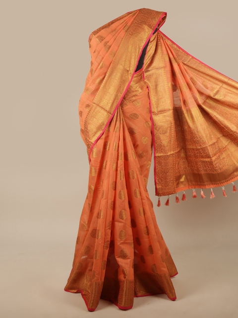 

Pothys Peach-Coloured & Gold-Toned Ethnic Motifs Zari Jute Silk Saree