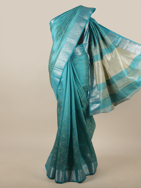 

Pothys Blue & Silver-Toned Woven Design Zari Jute Silk Saree