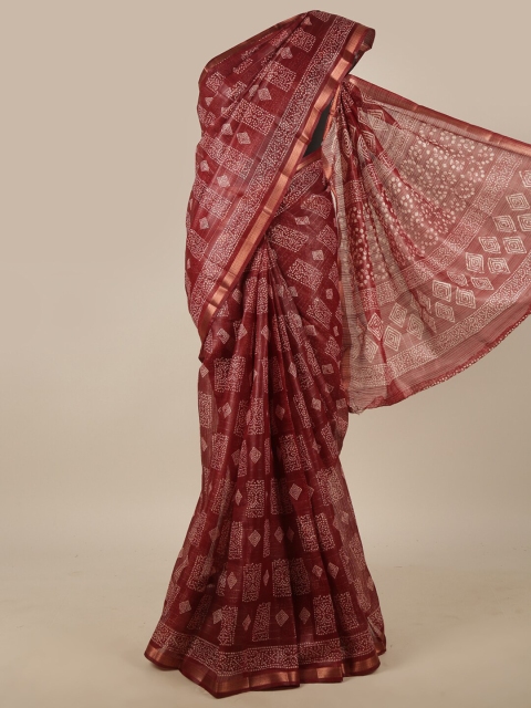 

Pothys Maroon & White Ethnic Motifs Jute Silk Saree