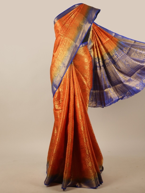 

Pothys Orange & Blue Woven Design Zari Jute Silk Saree