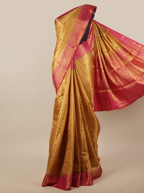 

Pothys Gold-Toned & Fuchsia Woven Design Zari Jute Silk Saree