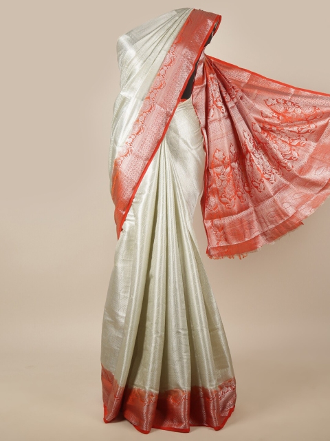 

Pothys Cream-Coloured & Orange Woven Design Zari Jute Silk Saree