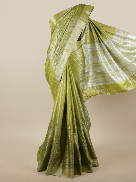 

Pothys Green & Silver-Toned Floral Zari Jute Silk Saree