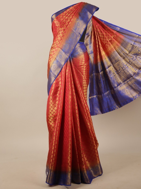 

Pothys Red & Blue Ethnic Motifs Zari Jute Silk Saree