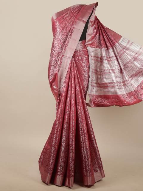 

Pothys Maroon & Silver-Toned Woven Design Zari Jute Silk Saree