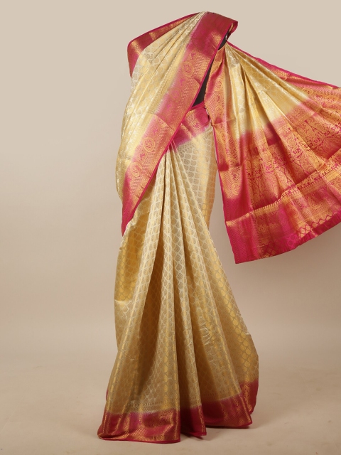 

Pothys Cream-Coloured & Red Woven Design Zari Jute Silk Saree