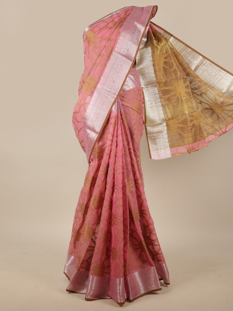

Pothys Pink & Gold-Toned Woven Design Zari Jute Silk Saree