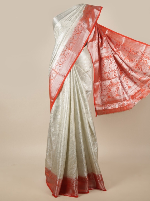 

Pothys Off White & Orange Woven Design Zari Jute Silk Saree