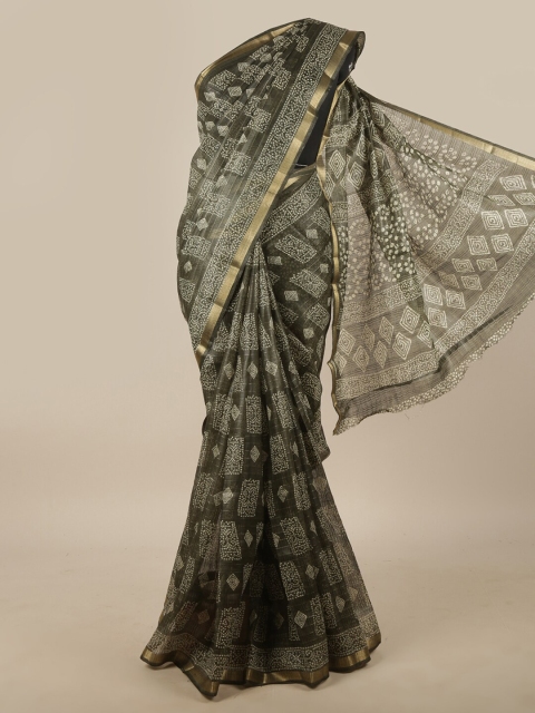 

Pothys Green & White Ethnic Motifs Jute Silk Saree