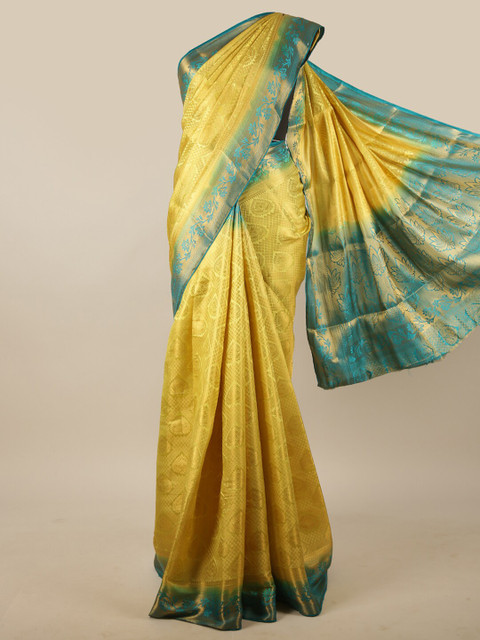 

Pothys Yellow & Green Ethnic Motifs Zari Jute Silk Saree