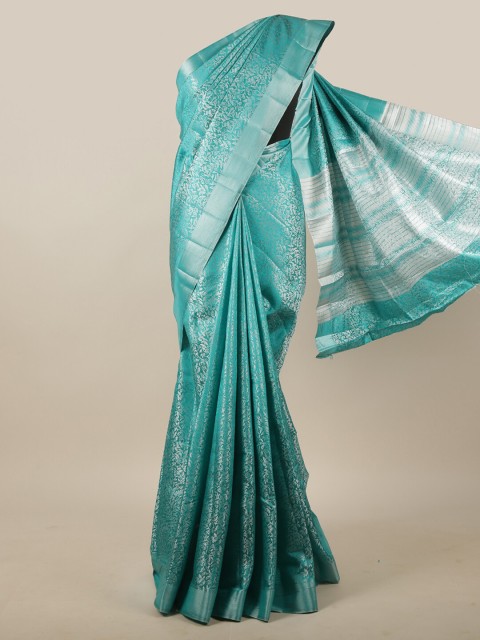 

Pothys Turquoise Blue & Silver-Toned Woven Design Zari Jute Silk Saree