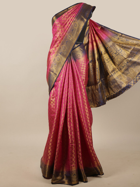 

Pothys Pink & Navy Blue Ethnic Motifs Zari Jute Silk Saree