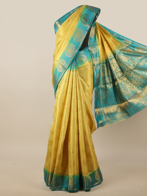 

Pothys Yellow & Blue Woven Design Zari Jute Silk Saree