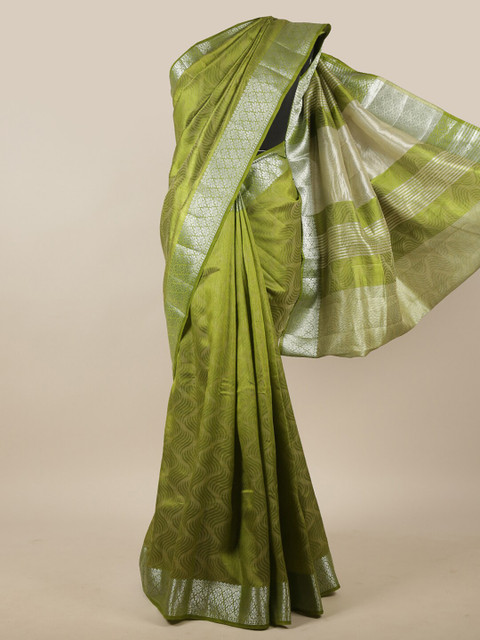 

Pothys Green & Silver-Toned Zari Jute Silk Saree