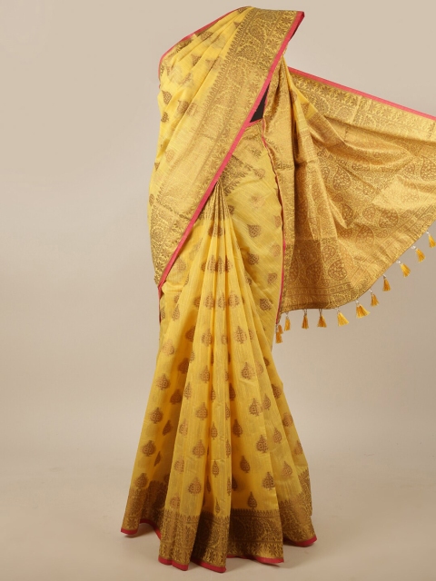 

Pothys Yellow & Gold-Toned Woven Design Zari Jute Silk Saree