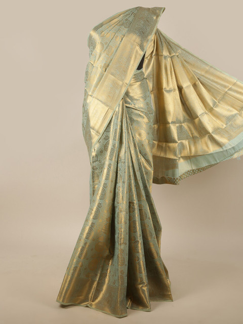 

Pothys Green & Gold-Toned Woven Design Jute Silk Saree