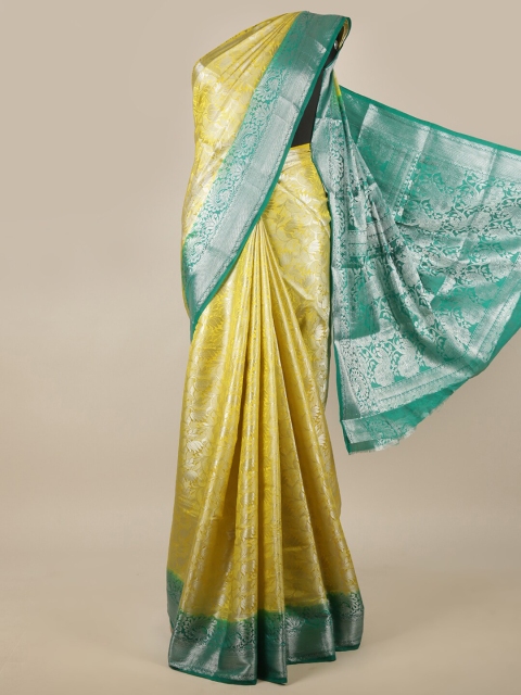 

Pothys Yellow & Green Ethnic Motifs Zari Jute Silk Saree
