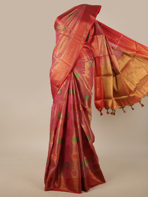 

Pothys Rust & Gold-Toned Floral Woven Design Jute Silk Saree