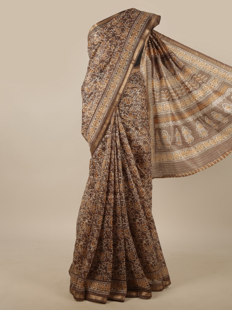 

Pothys Brown Floral Jute Silk Saree