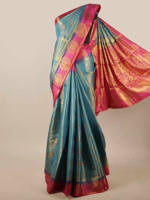 

Pothys Blue & Pink Gold-toned Woven Design Jute Silk Saree