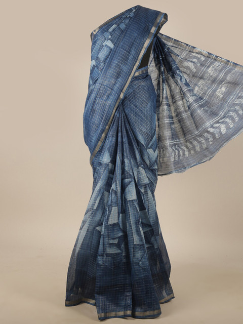 

Pothys Blue & Gold-Toned Zari Jute Silk Saree