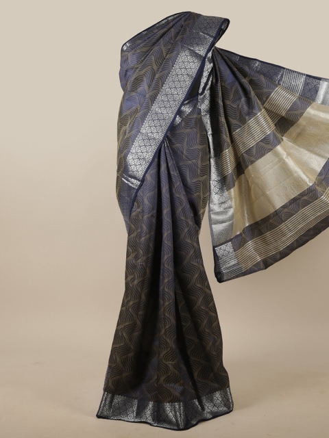 

Pothys Blue & Silver-Toned Woven Design Zari Jute Silk Saree