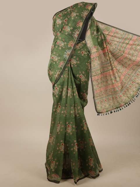 

Pothys Green & Red Floral Jute Silk Saree