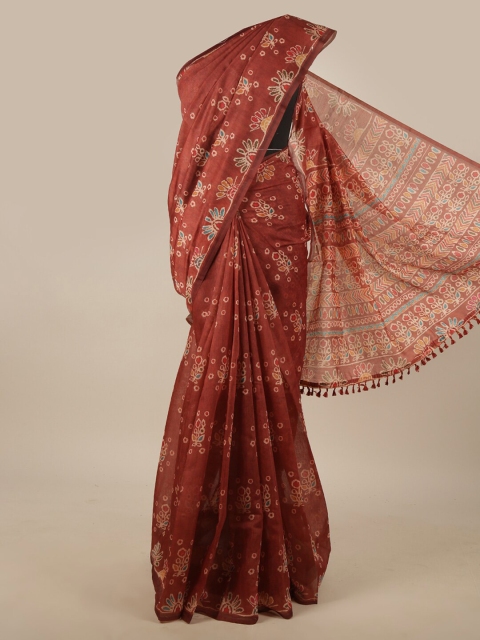 

Pothys Brown & Blue Floral Jute Silk Saree